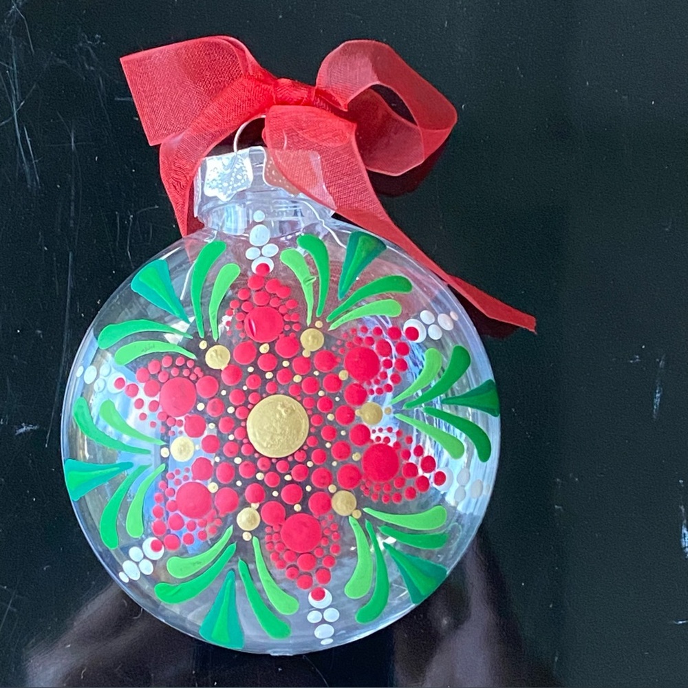 Festive Handpainted Mandala Dot Design Christmas Ornament